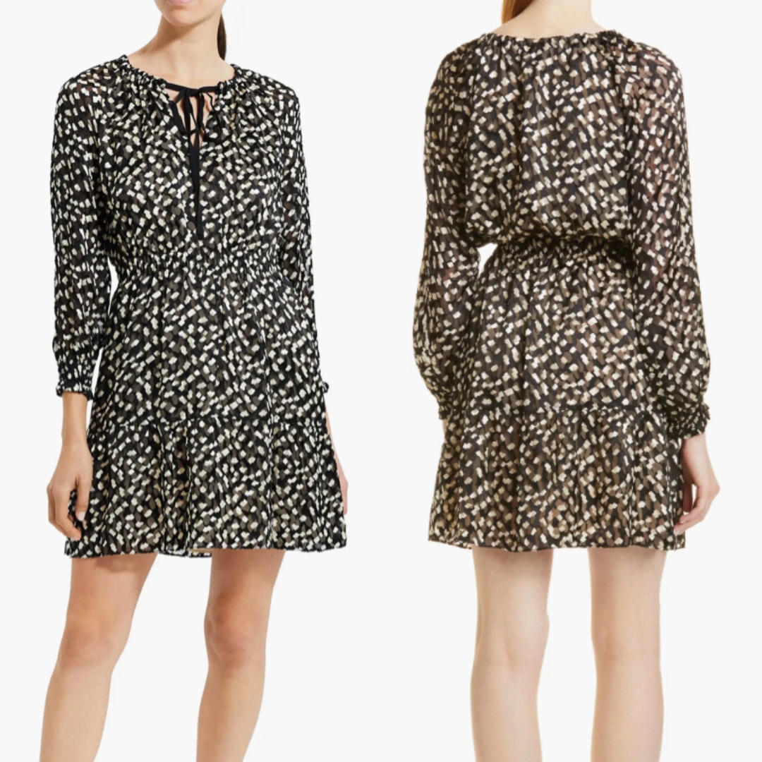 Theory Confetti Print Long Sleeve Silk Blend Dress Size Petite / 0